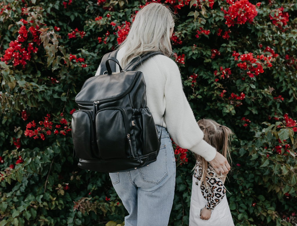 OIOI Nappy Bag Backpack Black Leather