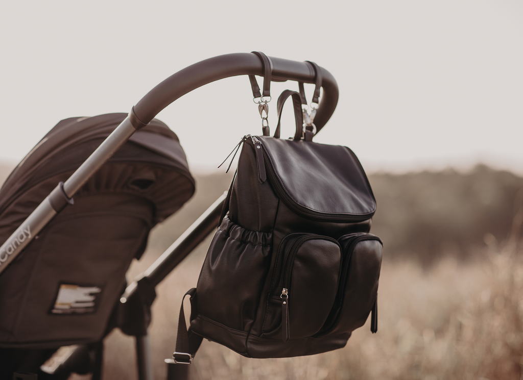 OIOI Nappy Bag Backpack Black Leather